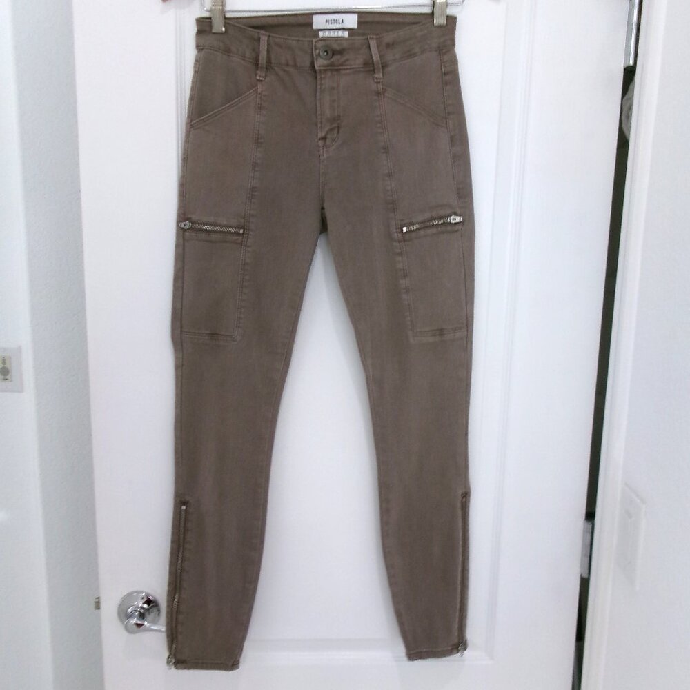 Pistola Light Mocha Brown Hunter Cargo Skinny Pants Jeans 27 Zip Legs Stretchy
